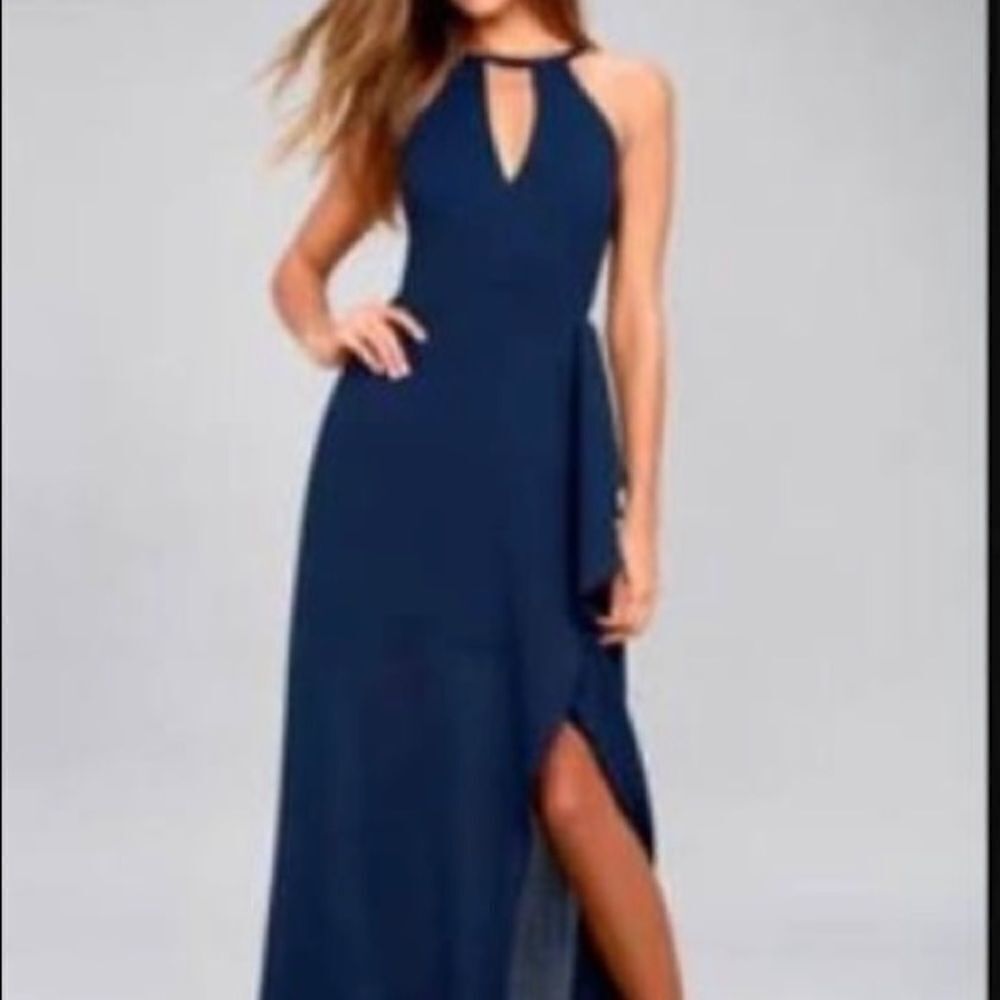 Lulu’s Navy V Neck Halter Maci Dress sz XS NWT